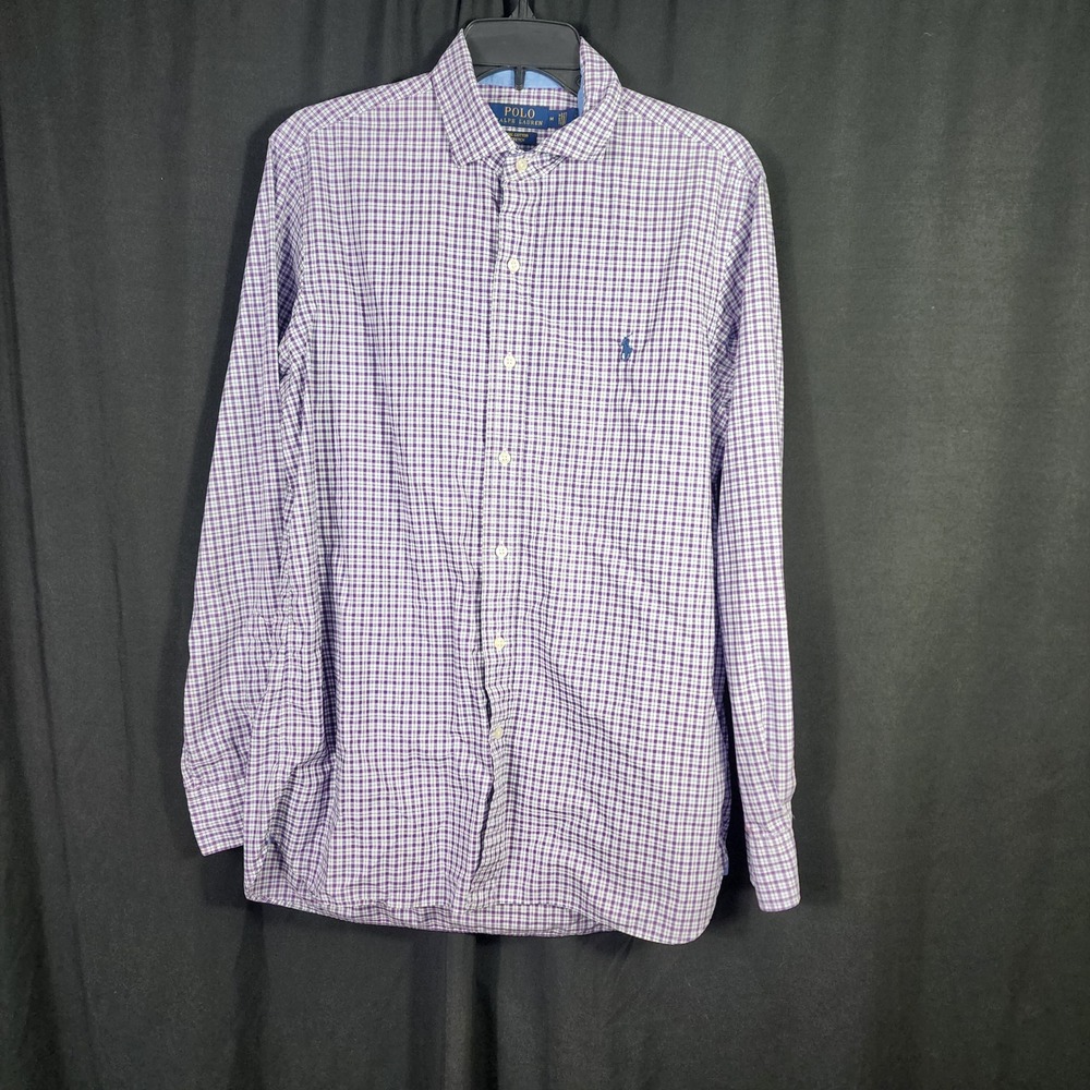 Polo Ralph Lauren Mens Purple Gingham Check Cotton Stretch Button Down Shirt M